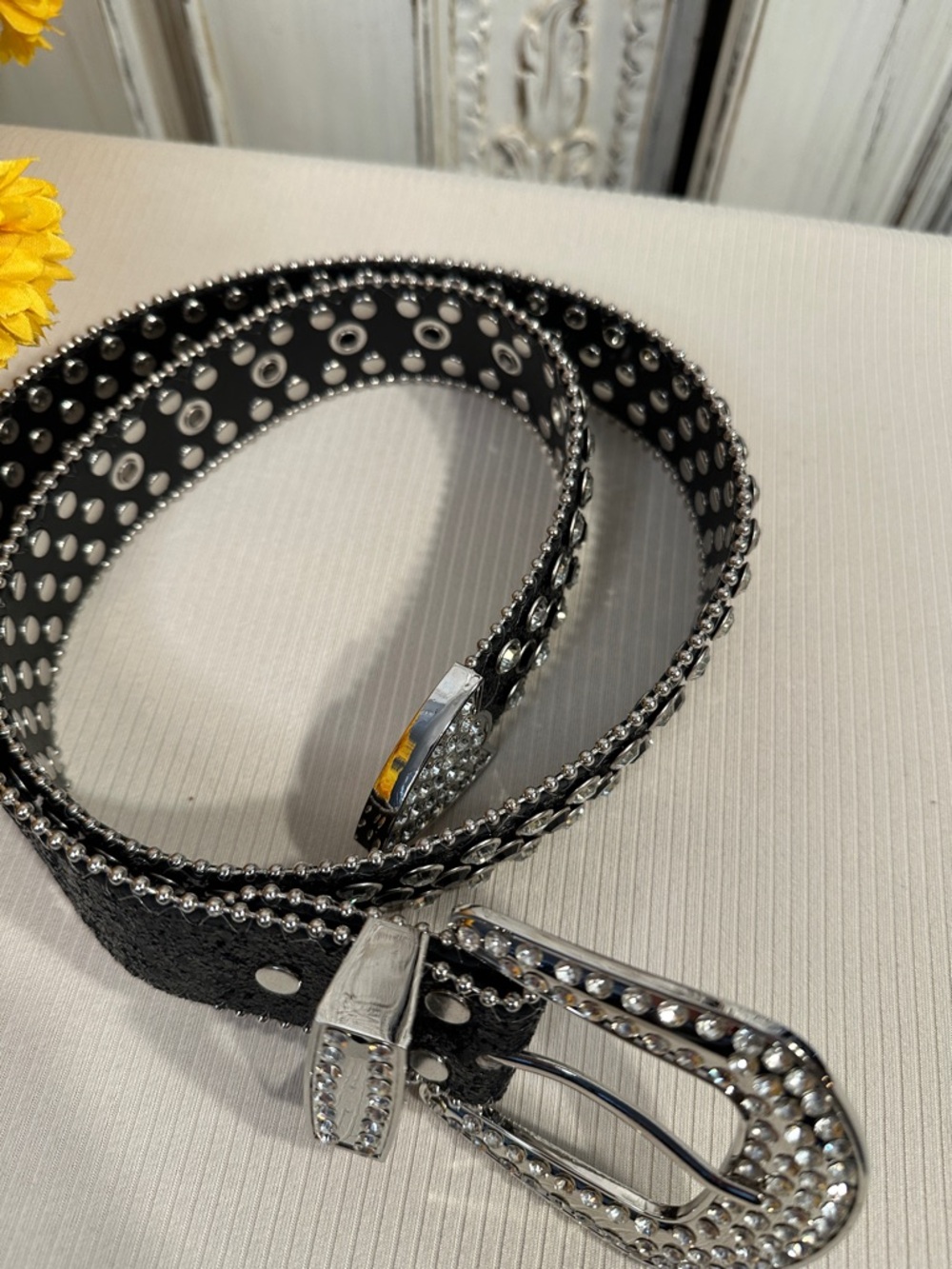Rhinestone Studded Women's Western Fashion Belt - Black - Picture 5 of 7